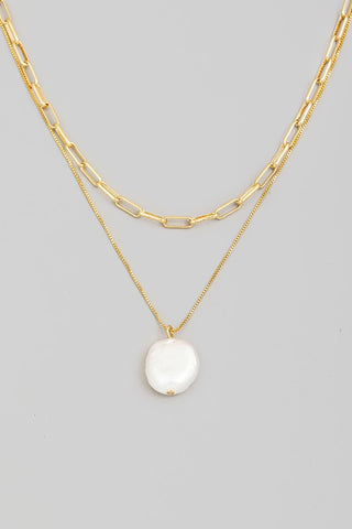 Gold Dipped Layered Pearl Chain Necklace