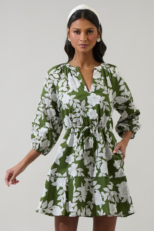 green mini shift dress Hazel Floral Mini Shift Dress