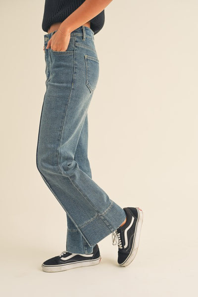 Pintuck Wide Leg Jeans