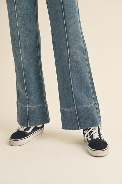 Pintuck Wide Leg Jeans