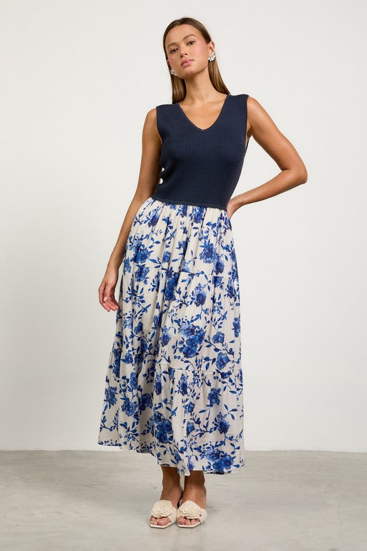 Knit Combo Floral Dress