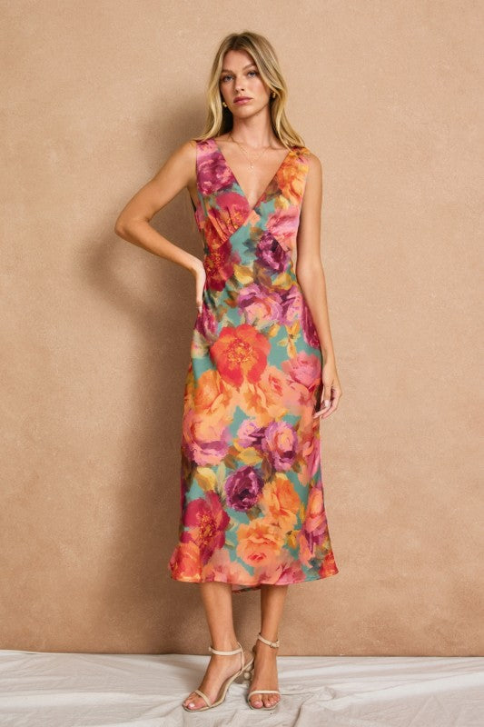 knee length dresses for ladies Sleeveless Black Floral Maxi Dress main image 1