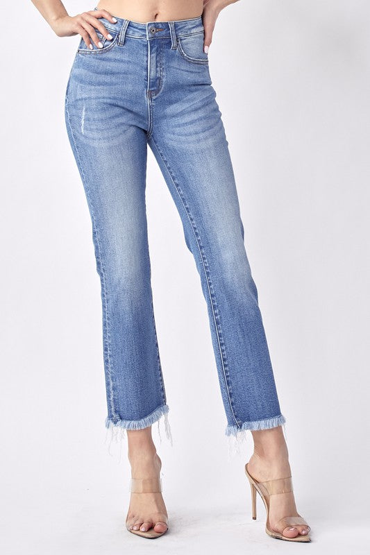 Frayed Hem Straight Leg Jeans – MADISON GRACE