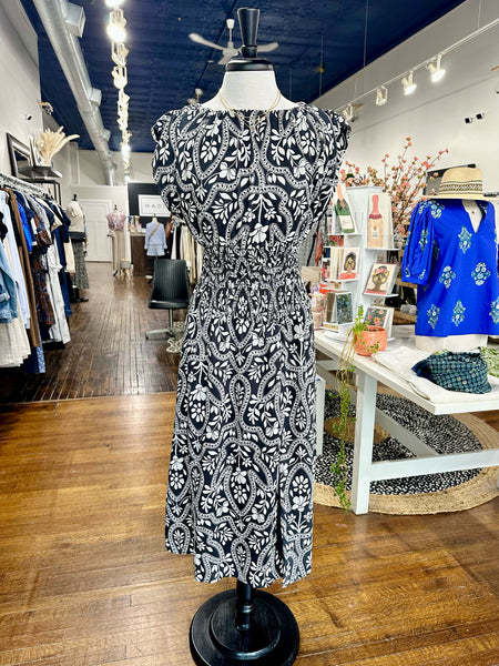 Contrast Petals Smocked Midi Dress