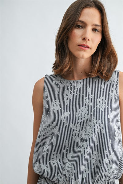 Floral Jacquard Striped Bubble Hem Top