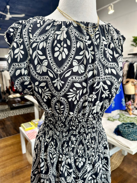 Contrast Petals Smocked Midi Dress