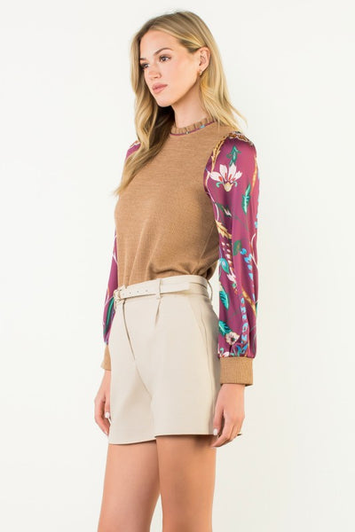Floral Satin Sleeve Top - 2 Colors
