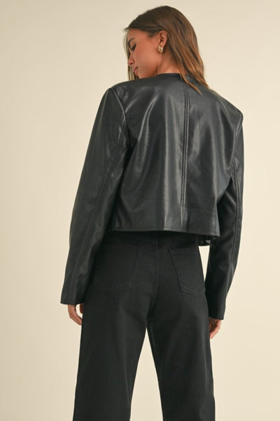 Vegan Leather Button Jacket