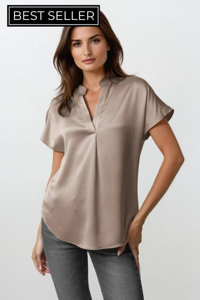 Crinkle Satin V-Neck Top - 2 Colors