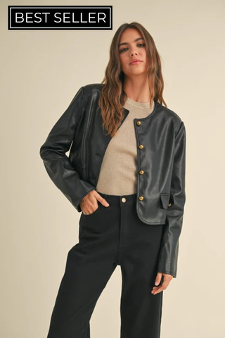 Vegan Leather Button Jacket