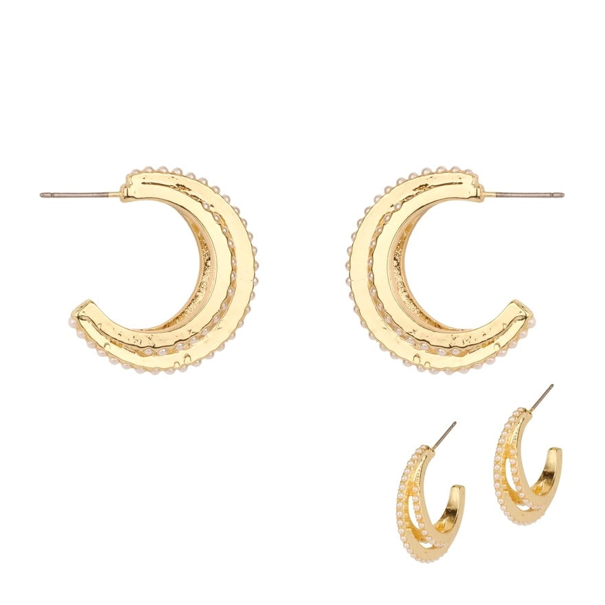 Gold Dipped Layered Pearl Hoop Earrings