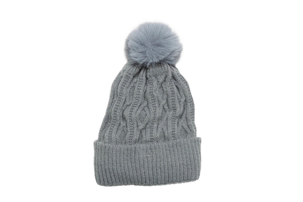 Fleece Lined Cable Knit Pom Hat