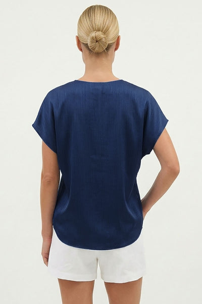 Crinkle Satin Pleated Sleeve Top - 2 Colors