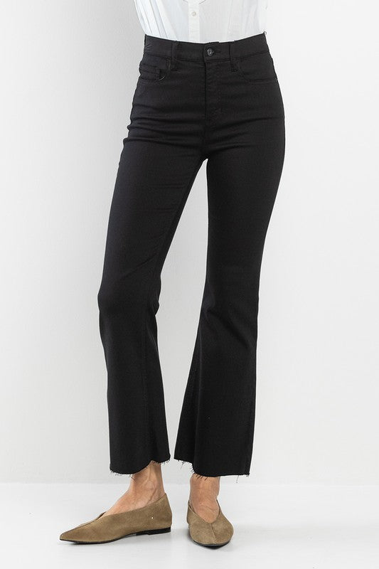 Raw Hem Cropped Kick Flare Jeans