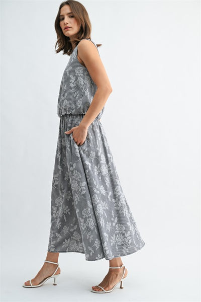 Floral Jacquard Striped Maxi Skirt