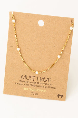 18K Gold Dipped Pearl Station Necklace