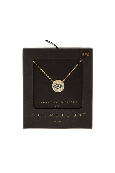 Gold Dipped Round Evil Eye Rhinestone Necklace