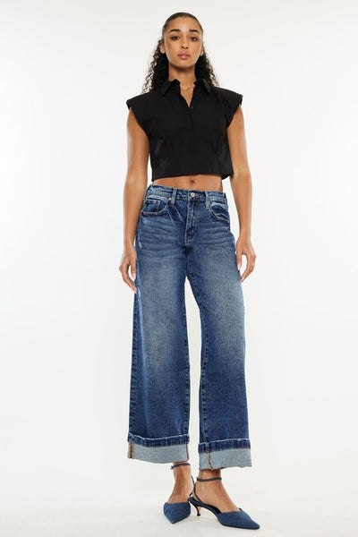 Cuffed Wide Leg Jeans