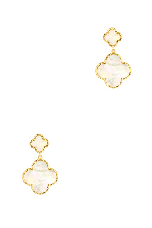 Gold Dipped Mother Of Pearl Clover Drop Earrings