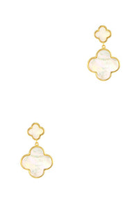 Gold Dipped Mother Of Pearl Clover Drop Earrings