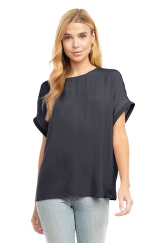 Pleated Trim Short Sleeve Top - More Colors