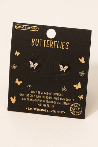 18K Gold Dipped Rhinestone Butterfly Earrings
