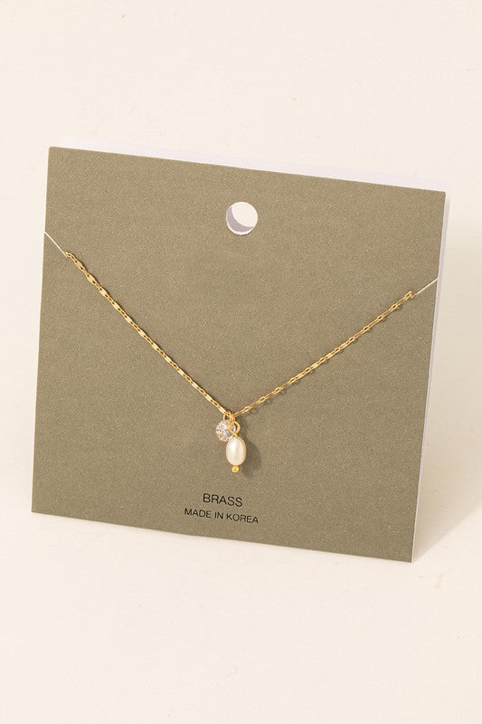 Pearl Rhinestone Chain Necklace