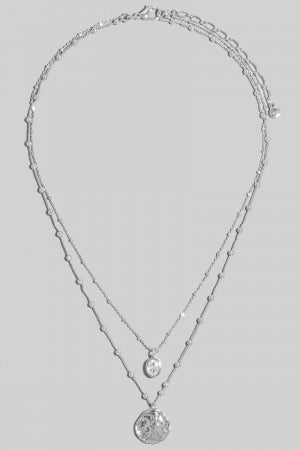 Hammered Disc & Oval Charm Layered Necklace