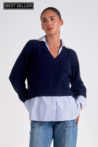 Layered Collared Sweater - 2 Colors