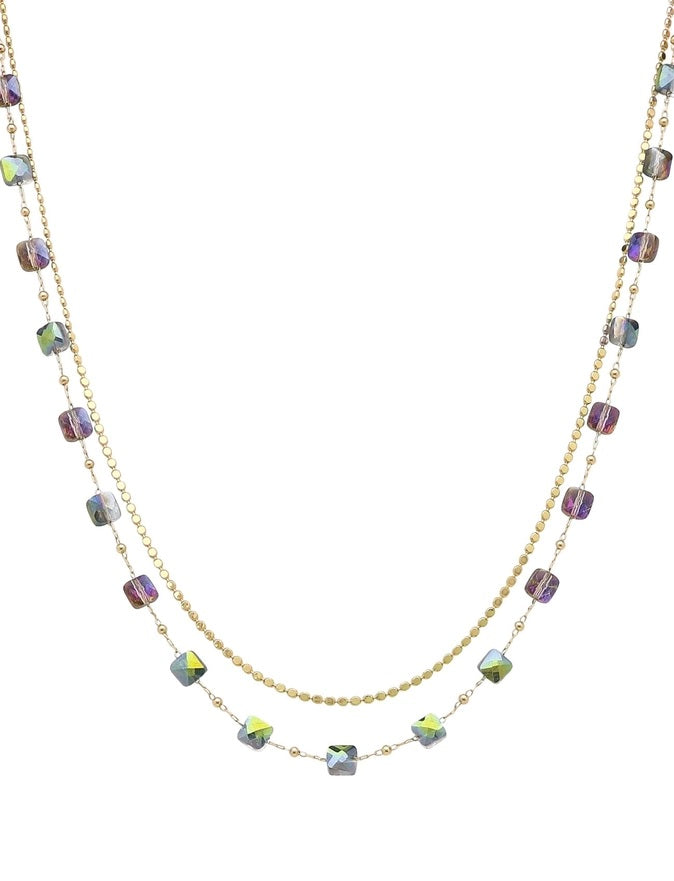 Iridescent Bead Layered Chain Necklace