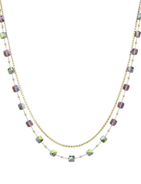 Iridescent Bead Layered Chain Necklace