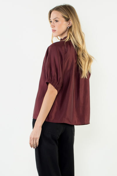 Contrast Stripe Placket V-Neck Top
