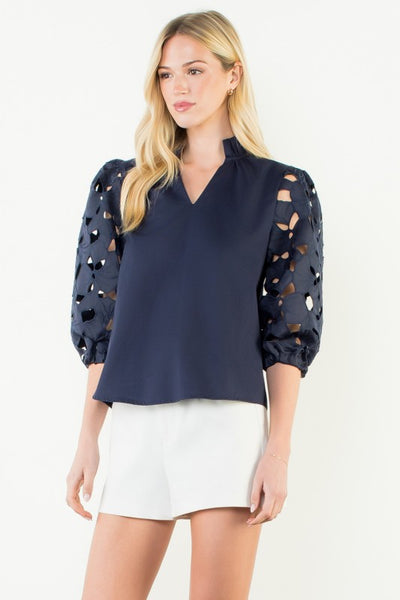 Lace Sleeve V-Neck Top