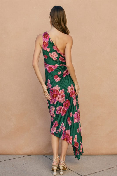 Desert Bloom Pleated One Shoulder Dress
