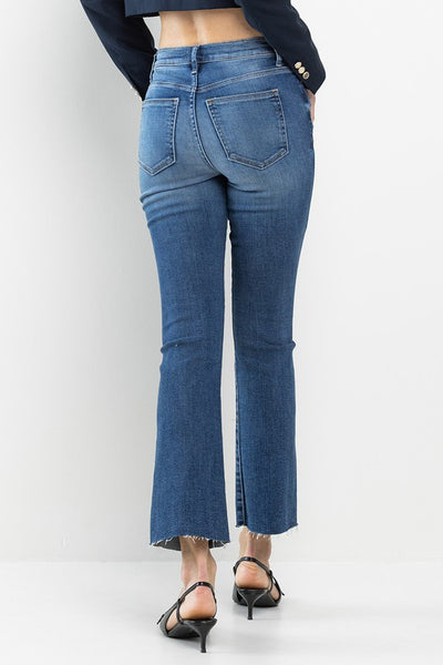 High Rise Raw Hem Cropped Flare Jeans