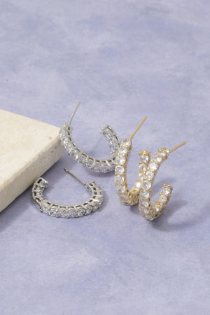Gold Dipped Channel Set Hoop Earrings