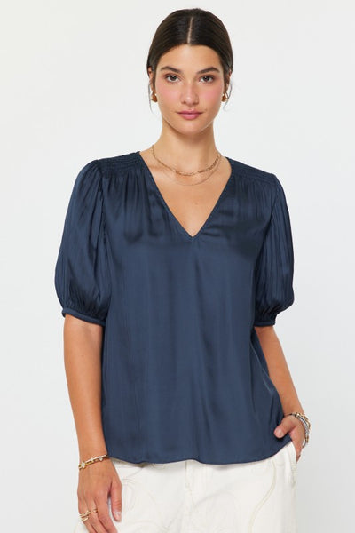 Puff Sleeve V-Neck Blouse - 2 Colors
