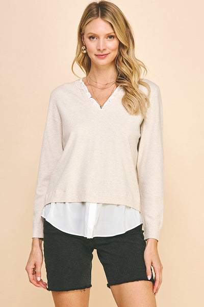 Ruffle Collar Layered Sweater - 2 Colors