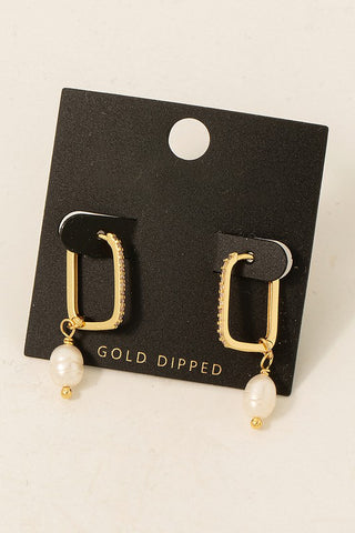 Gold Dipped Pearl & Rhinestone Drop Earrings