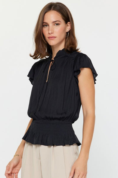 Flutter Sleeve Smocked Waist Blouse - 2 Colors