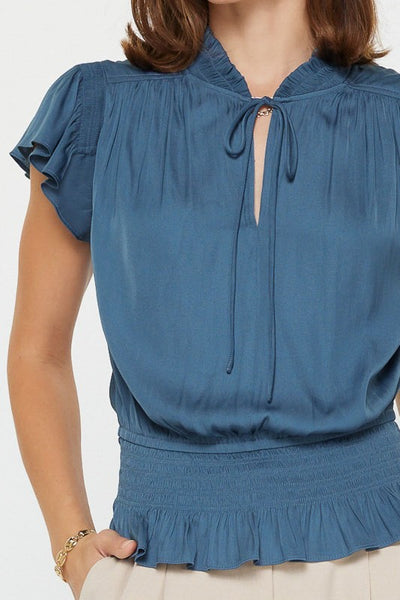 Flutter Sleeve Smocked Waist Blouse - 2 Colors