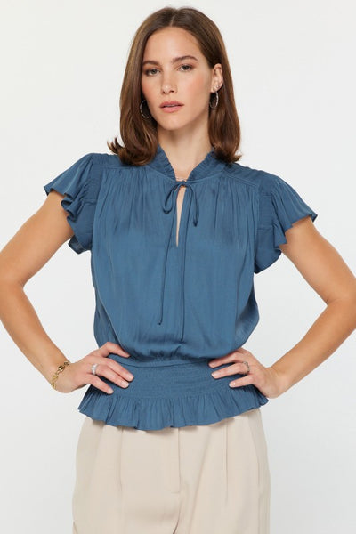Flutter Sleeve Smocked Waist Blouse - 2 Colors