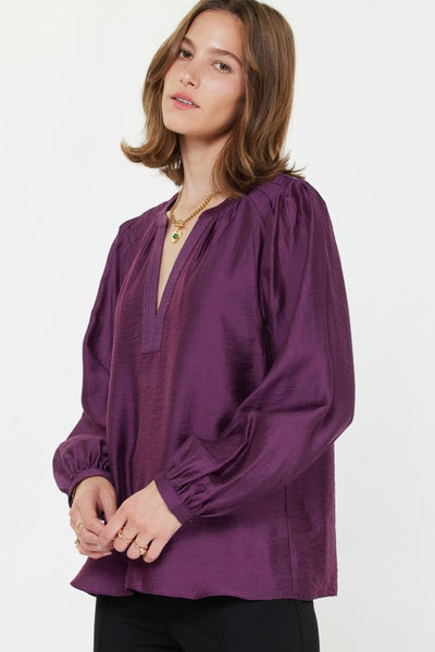 Pleated Shoulder V-Neck Blouse