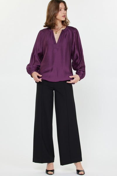 Pleated Shoulder V-Neck Blouse