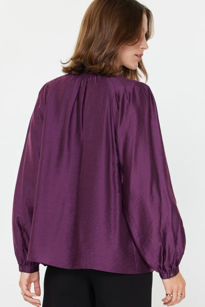 Pleated Shoulder V-Neck Blouse