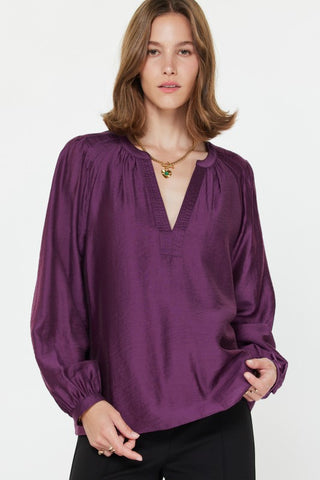 Pleated Shoulder V-Neck Blouse