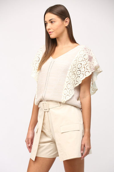 Flutter Lace Sleeve Knit Top