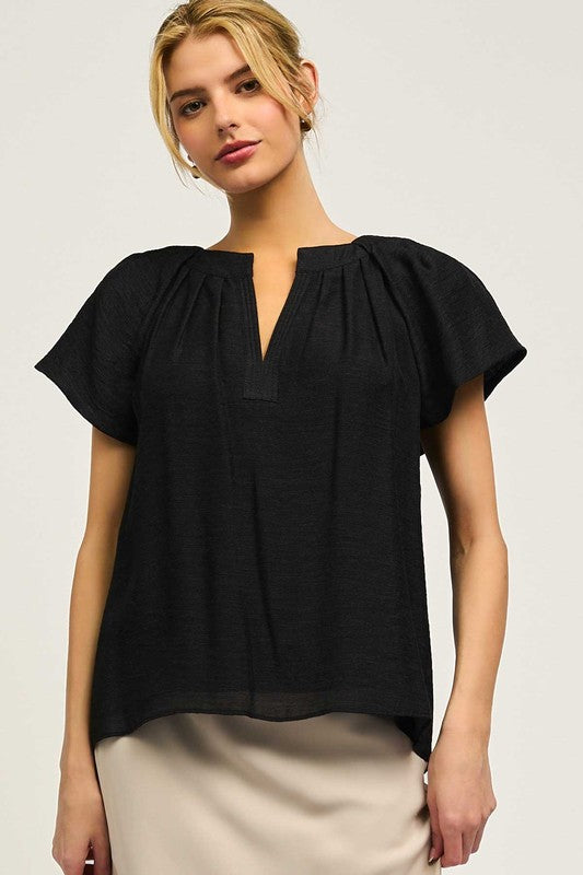 Textured Flutter Sleeve Top