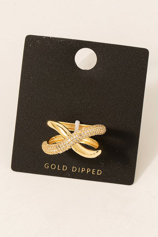 Gold Dipped Mixed Pave X Ring