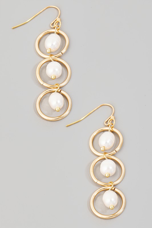 Trio Pearl Circle Earrings